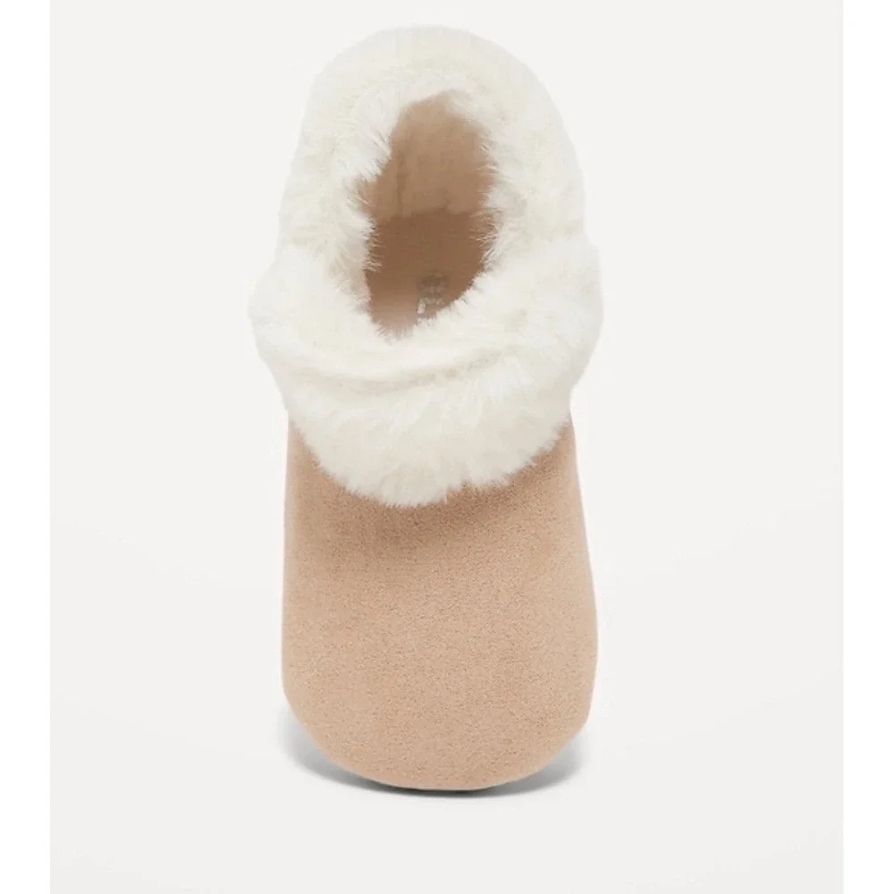 Faux-Suede Fold-over Faux Fur Booties for babies